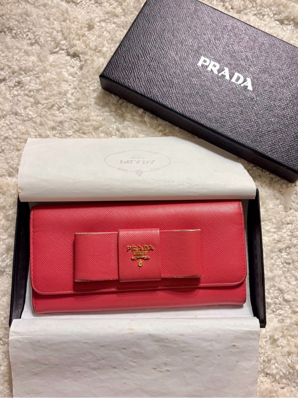 Prada Pink Saffiano Bow Long Wallet (COA included)